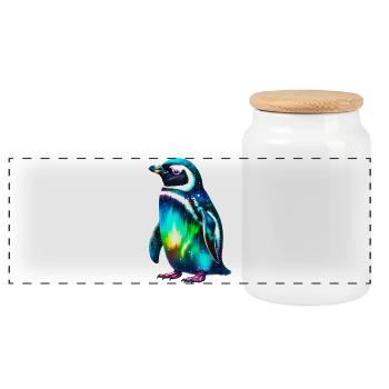 Aurora Borealis Pinguin - Panorama Keksdose mit Holzdeckel - Weiß - Vorne