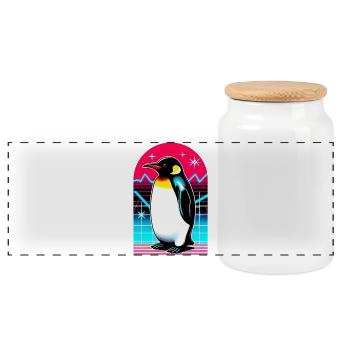 Pinguin - Panorama Keksdose mit Holzdeckel - Weiß - Vorne