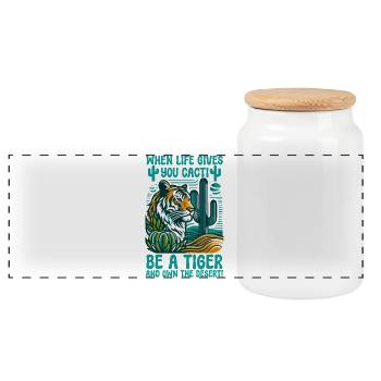 When Life Gives You Cacti, Be A Tiger - Panoramic Cookie Jar with Wooden Lid - white - Front
