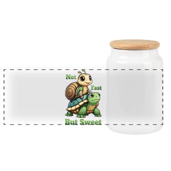 Schildkröte und Schnecke - Panorama Keksdose mit Holzdeckel - Weiß - Vorne