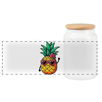 Ananas avec lunettes de soleil - Boîte à biscuits avec couvercle en bois - blanc - Devant