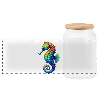 Seahorse - Panoramic Cookie Jar with Wooden Lid - white - Front