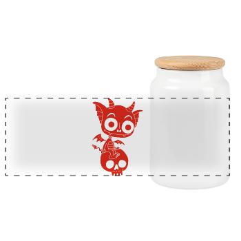 Little Red Demon Rests - Panoramic Cookie Jar with Wooden Lid - white - Front