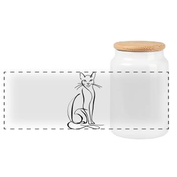 Dessin au trait de chat - Boîte à biscuits avec couvercle en bois - blanc - Devant