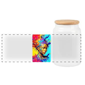 colorful splash art portrait black fierce woman - Panoramic Cookie Jar with Wooden Lid - white - Front