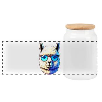Alpaca with Sunglasses - Panoramic Cookie Jar with Wooden Lid - white - Front