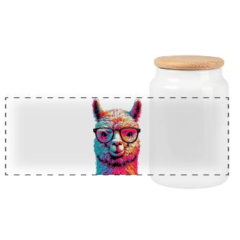 Alpaca - Panoramic Cookie Jar with Wooden Lid - white - Front