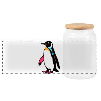 Pingouin - Boîte à biscuits avec couvercle en bois - blanc - Devant