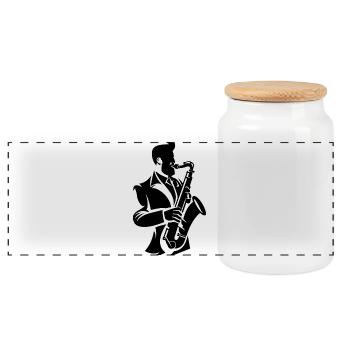 Saxophoniste - Boîte à biscuits avec couvercle en bois - blanc - Devant