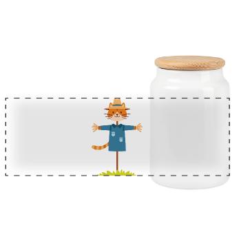 Scarecrow Cat - Panoramic Cookie Jar with Wooden Lid - white - Front
