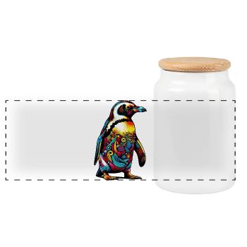 Pinguin - Panorama Keksdose mit Holzdeckel - Weiß - Vorne