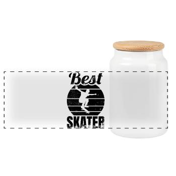 Best Skateboarder - Panoramic Cookie Jar with Wooden Lid - white - Front