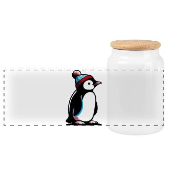 Penguin - Panoramic Cookie Jar with Wooden Lid - white - Front