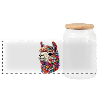 Alpaca - Panoramic Cookie Jar with Wooden Lid - white - Front