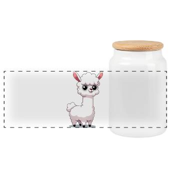 Alpaca - Panoramic Cookie Jar with Wooden Lid - white - Front