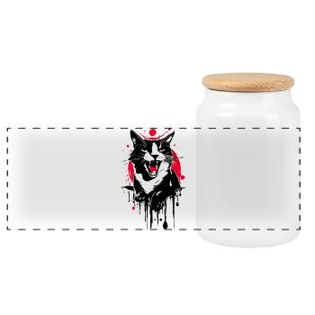 Katze Wildkatze Street Art - Panorama Keksdose mit Holzdeckel - Weiß - Vorne