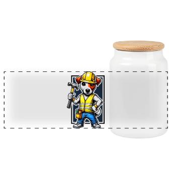Jack Russell Terrier construction worker - Panoramic Cookie Jar with Wooden Lid - white - Front