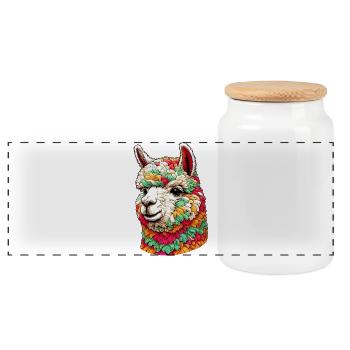 Alpaca - Panoramic Cookie Jar with Wooden Lid - white - Front