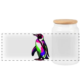 Penguin - Panoramic Cookie Jar with Wooden Lid - white - Front