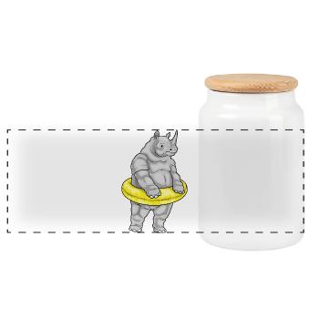 Rhino Swimming Swim Ring Summer - Panoramic Cookie Jar with Wooden Lid - white - Front