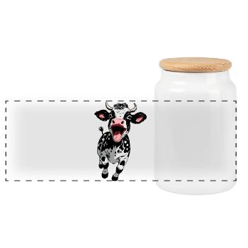 Happy calf calf funny farm motif - Panoramic Cookie Jar with Wooden Lid - white - Front
