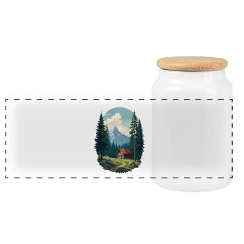 Verpixelte Hütte im Wald - Panorama Keksdose mit Holzdeckel - Weiß - Vorne