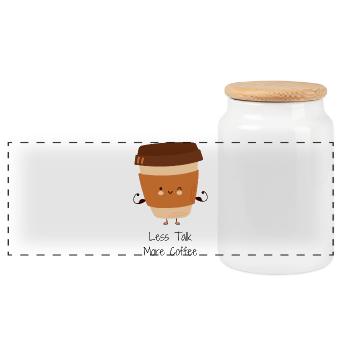 Less Talk More Coffee Cup Illustration - Panoramic Cookie Jar with Wooden Lid - white - Front