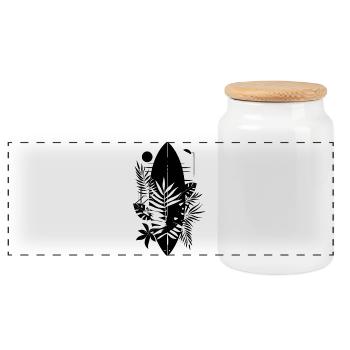 Surfboard Cartoon Style - Panoramic Cookie Jar with Wooden Lid - white - Front