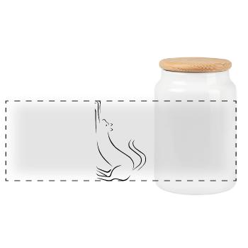 Cat line art drawing - Panoramic Cookie Jar with Wooden Lid - white - Front