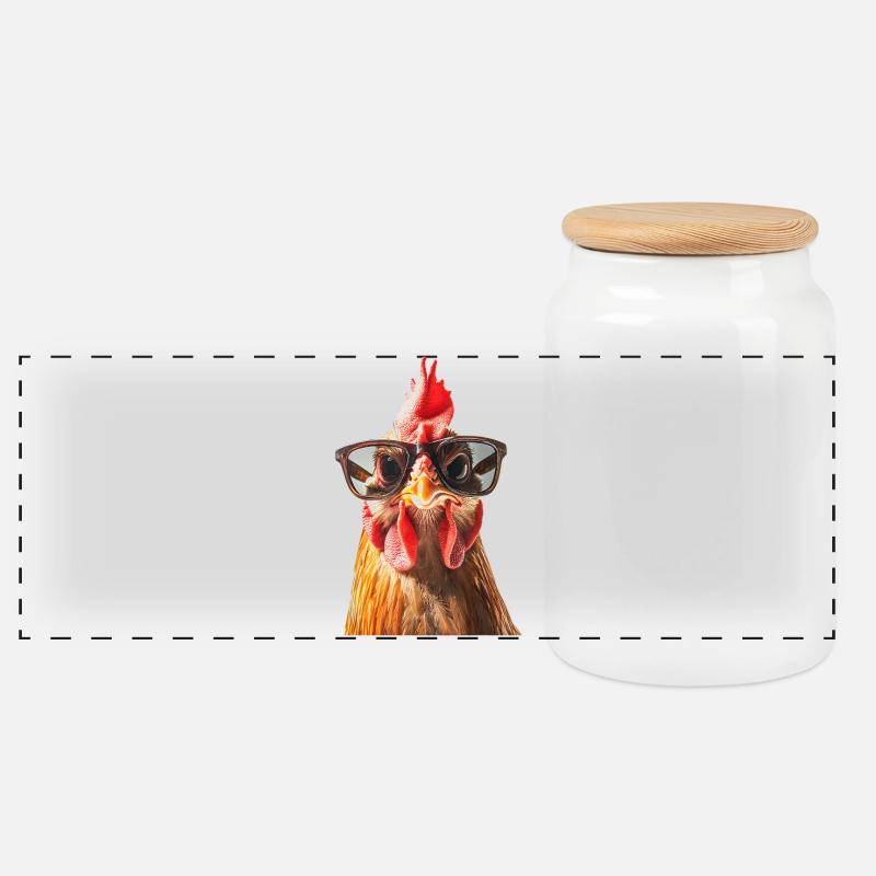 Poulet élégant avec lunettes de soleil - Boîte à biscuits avec couvercle en bois - blanc