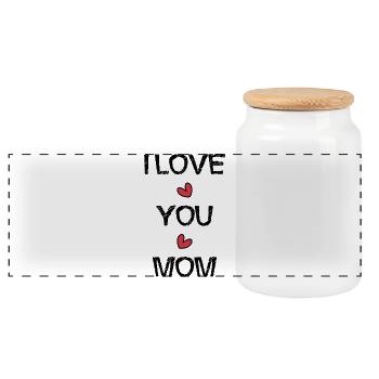 MOTHER'S DAY. HEART. HAPPY BIRTHDAY. MOM - Panoramic Cookie Jar with Wooden Lid - white - Front