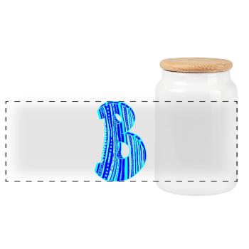 Letter B with character in blue - Panoramic Cookie Jar with Wooden Lid - white - Front
