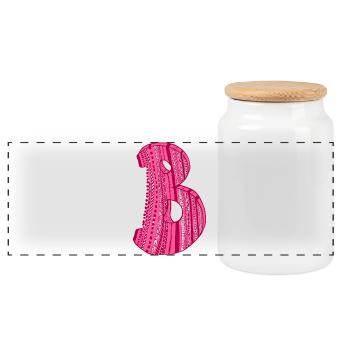 Letter B with character in red - Panoramic Cookie Jar with Wooden Lid - white - Front