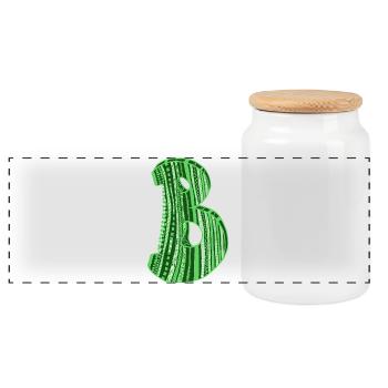 Letter B with character in green - Panoramic Cookie Jar with Wooden Lid - white - Front