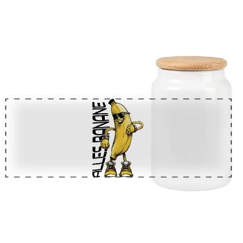 Lustiger Bananen-Charakter mit Sonnenbrille - Panorama Keksdose mit Holzdeckel - Weiß - Vorne