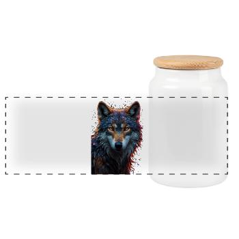 Wolf - Panorama Keksdose mit Holzdeckel - Weiß - Vorne
