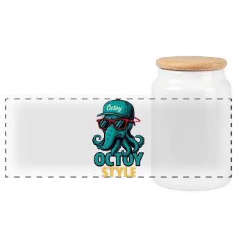 Octoy Style Oktopus Retro Cap - Panorama Keksdose mit Holzdeckel - Weiß - Vorne
