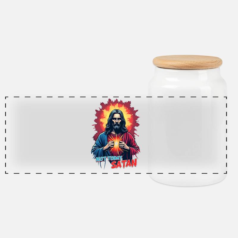 Not today satan - Panoramic Cookie Jar with Wooden Lid - white