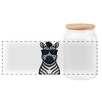 Cooles Zebra mit Sonnenbrille im Sommer zufrieden - Panorama Keksdose mit Holzdeckel - Weiß - Vorne