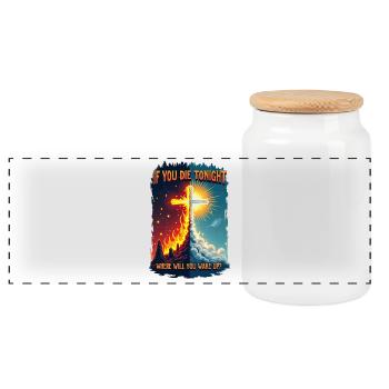 If you die, where do you wake up? - Panoramic Cookie Jar with Wooden Lid - white - Front