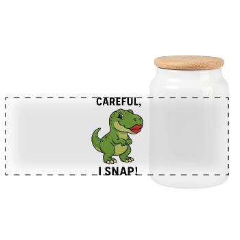 Dino T-Rex Caution I Snap Lipstick - Panoramic Cookie Jar with Wooden Lid - white - Front