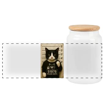 Jailcat - Panoramic Cookie Jar with Wooden Lid - white - Front