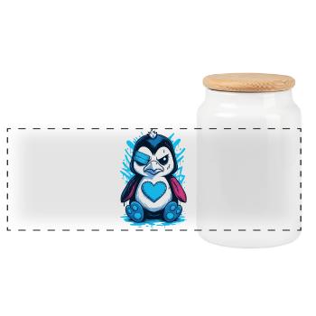 Punk pingouin Dessin animé Coeur Street Art Gothique - Boîte à biscuits avec couvercle en bois - blanc - Devant