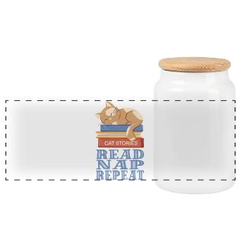 Chat endormi et livres - Boîte à biscuits avec couvercle en bois - blanc - Devant