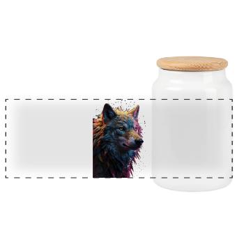 Cadeau loup tête de loup prédateur - Boîte à biscuits avec couvercle en bois - blanc - Devant