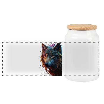 Wolf Wolf Head Predator Gift - Panoramic Cookie Jar with Wooden Lid - white - Front