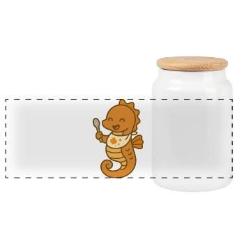 Snack fun with seahorses - Panoramic Cookie Jar with Wooden Lid - white - Front