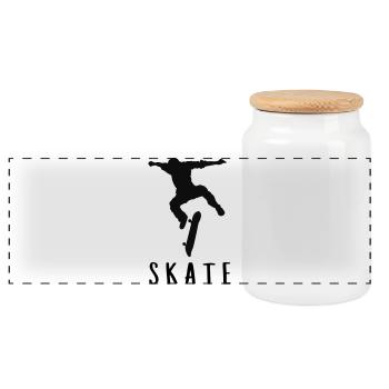 Skater - Panorama Keksdose mit Holzdeckel - Weiß - Vorne