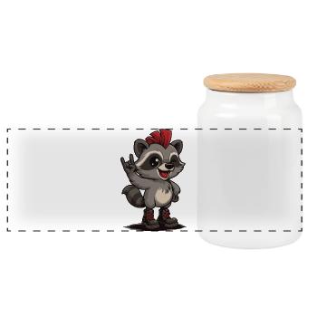 Punk Rock Raccoon - Panorama Keksdose mit Holzdeckel - Weiß - Vorne