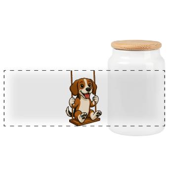 Chien beagle joyeux sur l’aire de jeux de la balançoire - Boîte à biscuits avec couvercle en bois - blanc - Devant